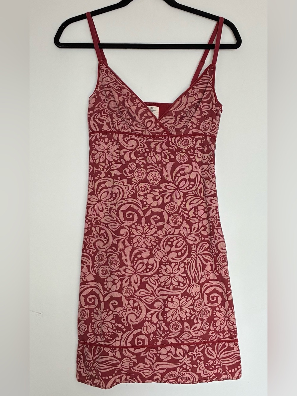 Vintage H&M Burgundy 100% Cotton Women’s Floral Slip Mini Dress - Rose Pink
